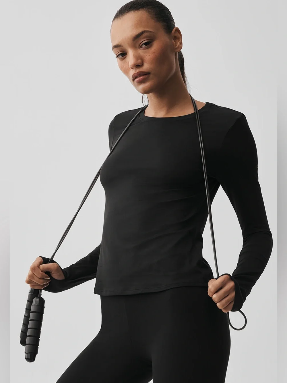 Alo Yoga Black Long-Sleeve Crewneck Top